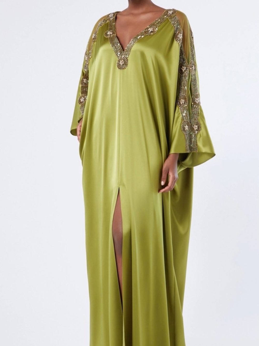 Marina Rinaldi Olive Green Beaded Caftan Gown